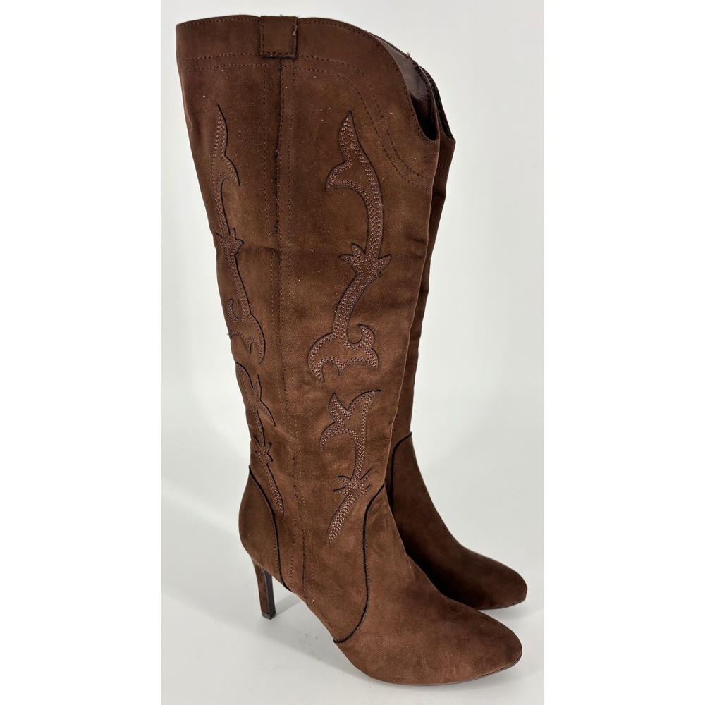 Mia Lilibett Western Stiletto Tall Boots Chocolate Brown Women Size 8 Suede